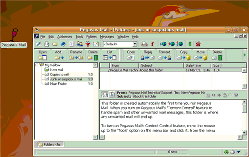 Het is mogelijk om - met het programma Wine - Pegasus Mail onder Linux te laten werken: