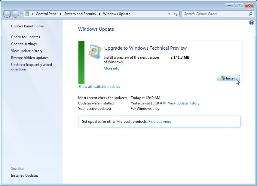 upgrading to windows 10 technical preview